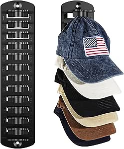 Amazon.com: Hat Organizer for Baseball Caps, Hat Rack for Wall, Hat Holder, Baseball Cap Organizer, Hold Up to 12 Hats, Hat Storage Display Hat Hanger Adhesive/Wall Drilled for Door, Bedroom, Closet, (Black) : Home & Kitchen