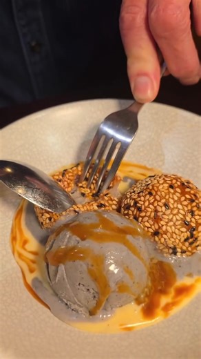 SESAME DUMPLINGS WITH ANGLAISE & BLACK SESAME ICE CREAM  End your...