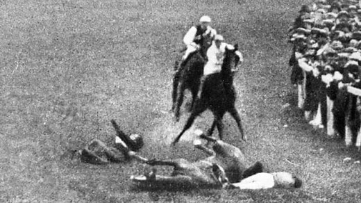 Suffragette Emily Davison knocked down by King's horse at Epsom – video