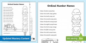Ordinal Number Ice Cream Coloring Worksheet