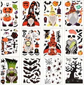 Halloween Window Clings,126 PCS Double-Side Halloween Gnome Window Clings Decals Decorations
