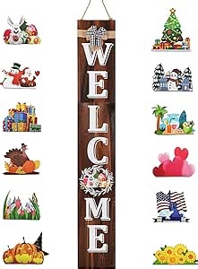 Welcome Sign for Front Porch – 5 ft Tall,Rustic Wooden Interchangeable Vertical Home Wall Decor,Standing and Hanging Farmhouse Outdoor Indoor Decor Welcome Door Sign(Art Font)