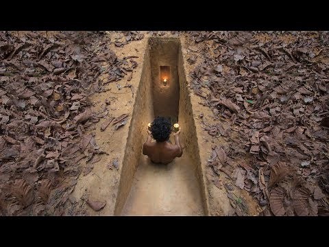 Build Secret Underground Slide Tunnel Villa in Deep Jungle by Ancient Skills