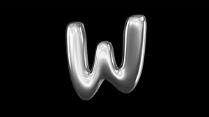 Dancing silver metallic balloon capital letter W jumps onto screen and dances with black background. 11 second duration, 4k, 30fps with alpha channel.