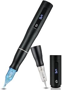 Permanent Makeup Machine with 2 Head Compatible with Universal Cartridge and 9mm Spiral Cartridge Needles Digital Tattoo Rotary Machine with 2pcs Batteries