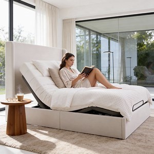 Queen Wingback Bed & Adjustable Base Set, Ivory Chenille. Zero Gravity, Massage, Head/Foot Incline, App/Remote, No-Noise, Easy Assembly - Walmart.com