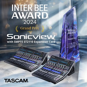 We are excited to be the recipient of the Inter BEE 2024 Grand Prix Award in the professional audio category for the TASCAM Sonicview XP Recording and Mixing Consoles with SMPTE ST2110 Expansion Card. #TASCAM #proaudio #broadcast #smpte #ST2110 #recording | TASCAM
