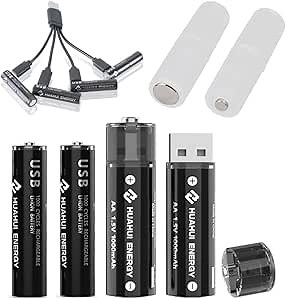 AA+AAA Batteries USB Rechargeable Without Battery Charger Lithium Batteries ECO-Friendly 1.5V High Capacity Rapid Charging with 4-Way Charging Cable for Toys/Shaver/Toothbrush/Fan(AA*2pcs+AAA*2pcs)