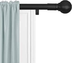 Zenna Home Curtain Rods for Windows 18 to 48 Inches, Adjustable Single Decorative Drapery Rod, Easy Install Window Curtain Rod, Perfect Leveling, No Measuring, 1-Inch Diameter, Ball Finials, Black