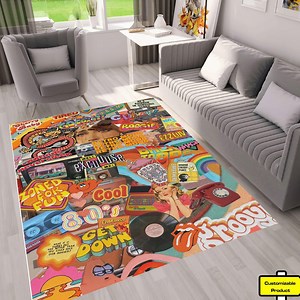 80s Retro Aesthetic Collage, 80s Retro Rug, Most Popular 80's Patterns, Printed Colorful Rug, Art Rug, Living Room Rug, Retro Hippie Rug - Etsy