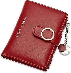 Small Wallet for Women, Slim Compact Faux Leather Women Bifold Pocket Wallet with Zipper Coin Purse and Credit Card Holder (red)