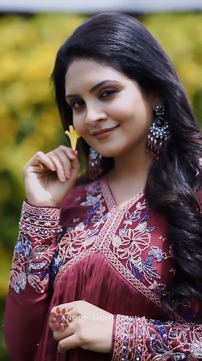 49K views · 1.5K reactions | Blooming in Maroon Petals  #FloralElegance #maroonmoods Costume @kalista_shaheera_noushad Photography @anoop_lights_own Stylist @doms.2010 Mua @abilashchickumakeupartist Jewellery @priya_anokhi | Gayathri Arun | Facebook