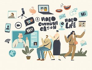 Premium Vector | Characters chat online concept. video communication, chatting, internet digital technologies. parents communicate with adult daughter via computer software programs. linear people vector illustration