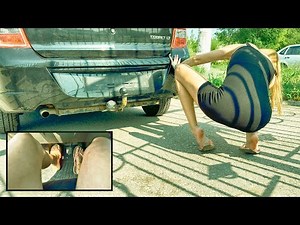 Vika barefoot in slaps parking back mechanics transmission chevrolet cobalt 4K full video 23 min