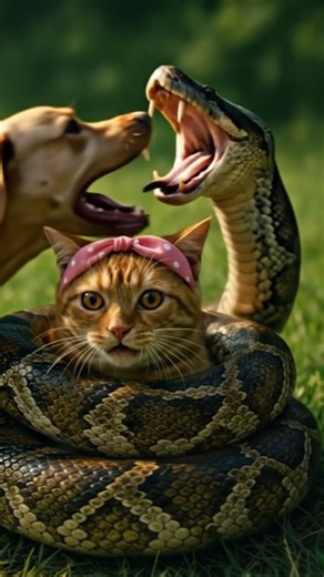 At the Last Second! 🐍 vs 🐱 Rescued by a Brave Dog 🐶#dogrescue #snakeattack #wildlifedrama #cat