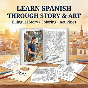 Learn Spanish Coloring Book for Adults • Bilingual Story & Travel Activity (PDF Download) - Etsy Australia