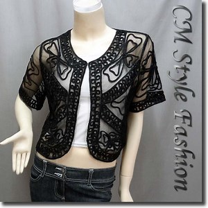 Women's Black Embroidery Mesh Shrug Bolero Top - Etsy Canada