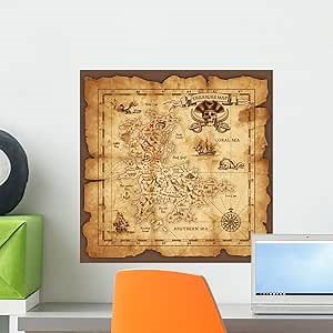 Vector Pirate Treasure Map Wall Mural Wallmonkeys Peel and Stick Decals for Boys (18 in H x 18 in W) WM373415