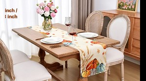 EEIVS Thanksgiving Table Runner Pumpkins Maple Leaves Wheat Seasonal Decorative Runners for Table Fall Table Runners for Home Kitchen Picnic Party 13x36 Inch