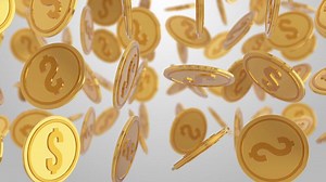 Reflective Golden Coin Falling Animation. Dollar Coin Falling. 4K