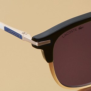 An exclusive combination of acetate and metal define this masculine shape featured in the Lacoste Novak Djokovic Collection. Streamlined and sophisticated, it has an oval front design and thin temples enriched with an enameled detail and sleek geometrical hinges for a highly adaptable fit (style L106SND). #LacosteEyewear | Marchon Eyewear | Facebook