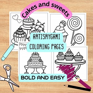 Cakes and Sweets Coloring Pages ,bold and Easy Candy Pages for Adults and Kids, Relaxation Coloring Book - Etsy UK