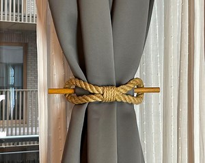 Curtain Holdback..beige Jute Rope Curtain Tieback With Wooden Stick.. Rustic Natural Window Accessory - Etsy