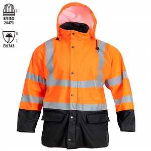 [Hot Item] Hi Vis PU Workwear Jacket Waterproof Safety Clothing Reflective Raincoat with En343 and En20471