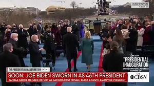 President-elect Joe Biden fist bumps former President Barack Obama as he arrives to take his seat at the U.S. Capitol for the inauguration. https://cbsn.ws/2MbLeYA | CBS News
