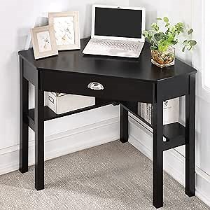 Amazon.com: Savonnerie Corner Desk, Home Office Computer Table with Drawers and Storage Shelf, Black : Home & Kitchen