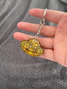 UFO Spaceship Handmade Epoxy Resin Keyring, Gold Chunky Glitter - Etsy