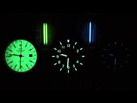 Lumed watches vs Tritium illuminated watch (20 minute time lapse in the dark)