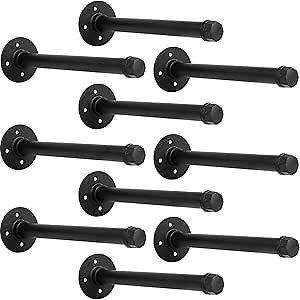 Industrial Pipe Shelf Brackets 10 Pack Wall Mount DIY Shelving Brackets 8 in Pipe Decor Wall Rustic Garment Rack Floating Shelf Bracket
