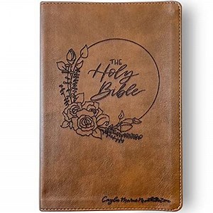 JOY CREATIVE NLT Filament Bible | Personalized with Name | Custom Design Hand Illustrated and Laser Engraved | Gift for Wedding, Baptism, Graduation or Birthday…