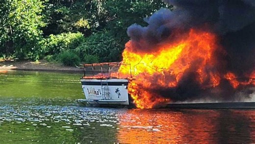 Large boat engulfed by flames along the Allegheny River; 1 injured