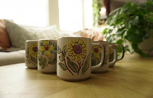 Vintage 1970s Stoneware Mug Set – Embossed Floral Mugs, Set of 6 - Etsy