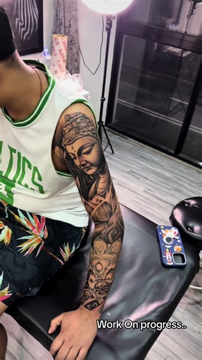 Buddha Full Sleeve Tattoo in Black and Grey | Nepal Artist Showcase