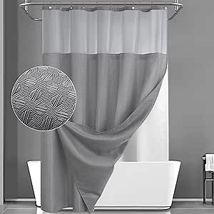 Amazon.com: YellyHommy Waffle Weave Shower Curtain with Snap-in Fabric Liner Set, Hotel Style Shower Curtains for Bathroom with Mesh Top Window, 72" L x 72" W Grey : Home & Kitchen