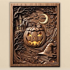 Haunted House Pumpkin STL Relief | Halloween Jack O Lantern With Witch Hat, Moon & Bats | CNC 3D Carving File for Aspire Vcarve - Etsy Canada