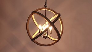 LOG BARN Farmhouse Chandelier for Dining Room, 4-Light Large Orb Chandelier, Barn Wood & Rustic Metal Finish, 20” Dia