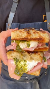 PSA: August is #SandwichMonth! We’re celebrating all month long by stacking up our favorite Ooni-baked focaccia with mouthwatering fillings. Today’s menu? Mortadella, burrata and pesto sandwiches. | Ooni
