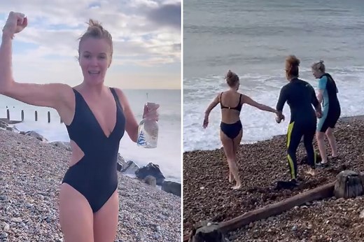 Amanda Holden strips to swimsuit and swims in freezing sea on girls' weekend