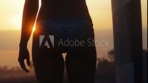 SLOW MOTION Close-up shot of young beautiful woman's ass in a bikini with a surfboard