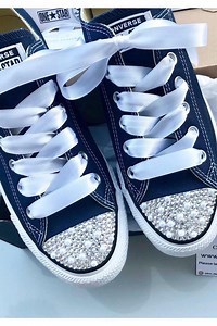 Sparkly Converse Crystal Pearl Diamond Custom Bling Rhinestone Bedazzled Ribbon Personalised Black Lowtop Trainers Womens Girls All Colours - Etsy
