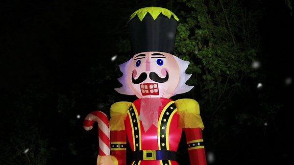 DomKom 12FT Christmas Inflatables Giant Nutcracker Holds Candy Cane Blow up Yard Decoration, Outdoor Built-in LED Lights Party Lawn Holiday Winter Decor Outside