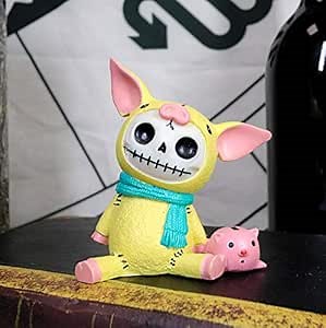 Ebros Furry Bones Bacon The Winter Pig Skeleton with Pink Piggy Figurine 3" H Furrybones Pretend Hooded Skull Monster Collectible Sculpture Decorative Toy