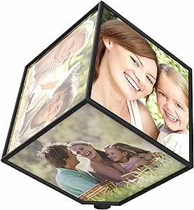 Lavish Home Revolving Photo Cube- Rotating Picture Frame Box to Display Multiple Photos for Home, Office or Desk, Holds 6 Photos