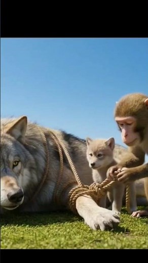 ​Brave Monkey Saves Trapped Wolf & Pup! 🐒🐺 Unbelievable Animal Wildlife Rescue