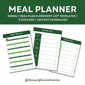 Weekly Meal Planner Template: Printable Grocery List (PDF) - Etsy UK