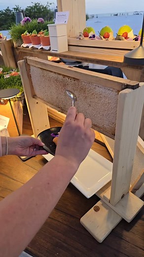 We got asked to provide a honeycomb display frame where guests could scrape their own honey onto their desserts. So we made one! Excuse my cinematography skills, they're mildly lacking 😅 | Rubee's Honey